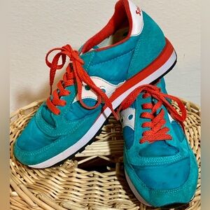 Saucony Teal and Red Athletic Shoes